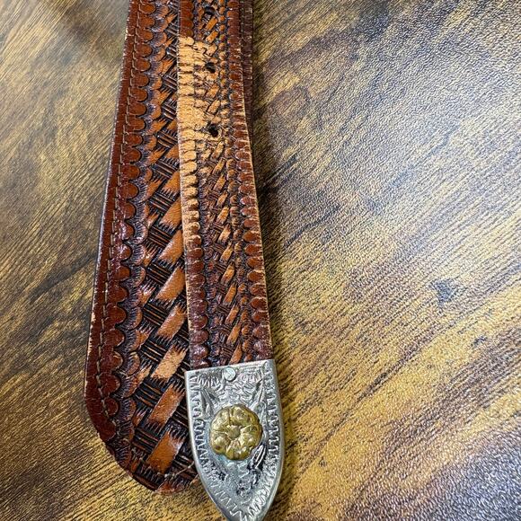 Wright Vintage Tooled Leather Gun Belt Size 36 Concealed Carry Brown Western - Picture 6 of 13